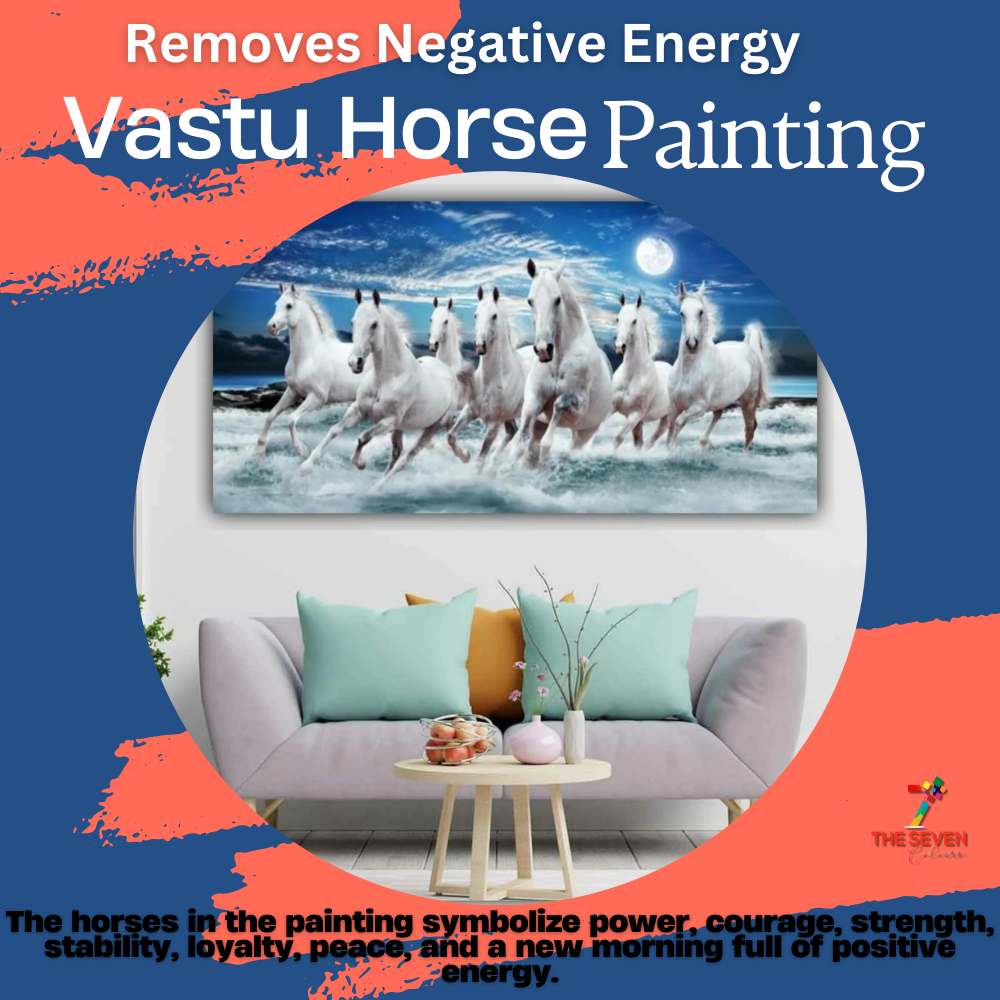 Seven running horses in right direction 100% original hand made good vastu painting on canvas signifies power,success and growth 24 by 48 inches