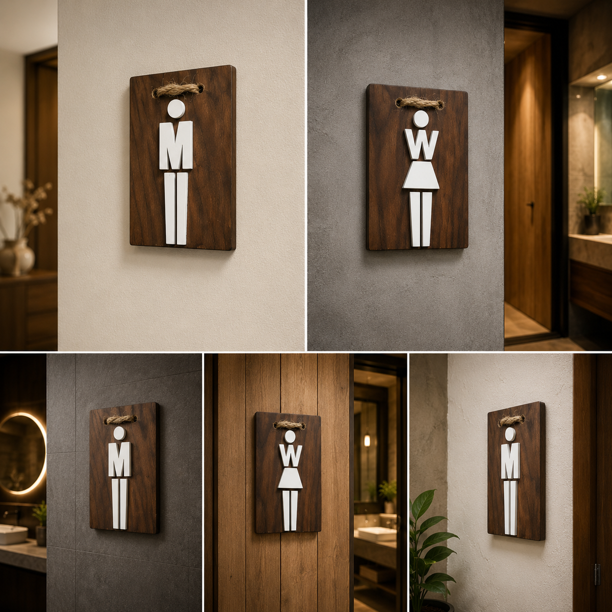 Rustic Wooden Men Women Restroom Sign | Hanging Bathroom Door Plaque | Decorative Washroom Signage for Cafe Restaurant Hotel
