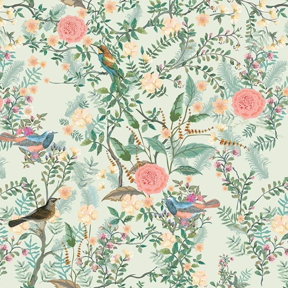 Birds on Floral Tree Artful Wallpaper for Living Room