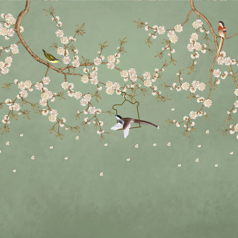 Chirping Birds on Floral Tree Self Adhesive Wallpaper
