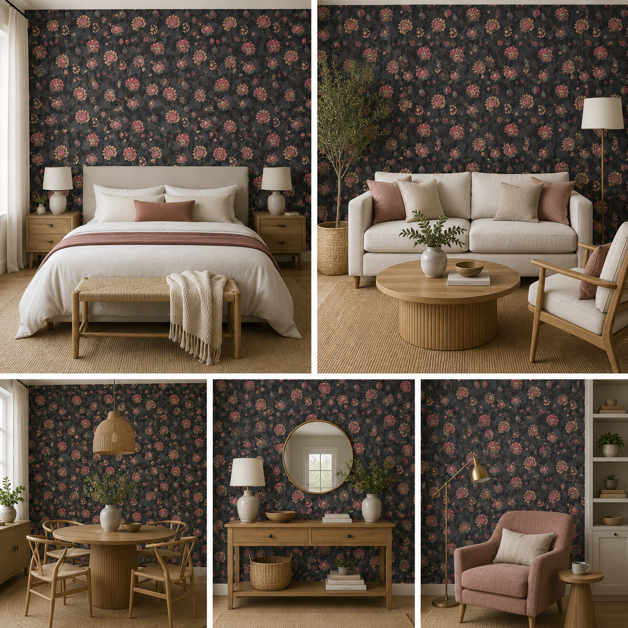 Floral Art Wallpaper Self Adhesive for Bedroom