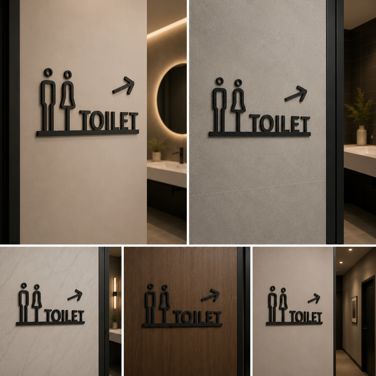 Directional Toilet Sign with Arrow | Modern Wall Mounted Restroom Wayfinding Signage