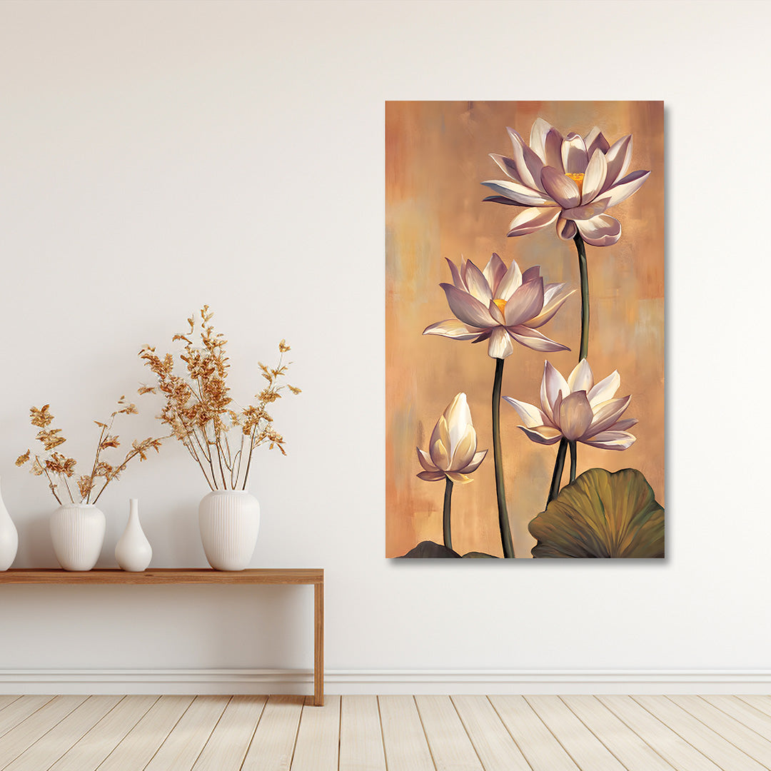 Modern Lotus Flower Wall Painting | Elegant Floral Canvas Art | Vertical Acrylic UV Printed Wall Decor for Living Room Bedroom