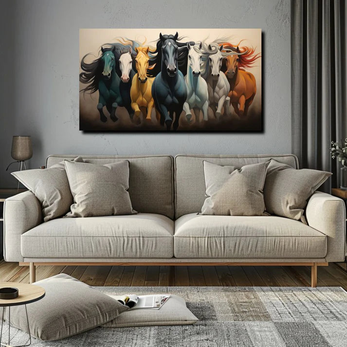 Seven Running Horses Painting | Vastu Canvas Painting