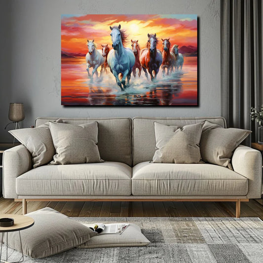 Seven Running Horses Painting | Vastu Canvas Painting