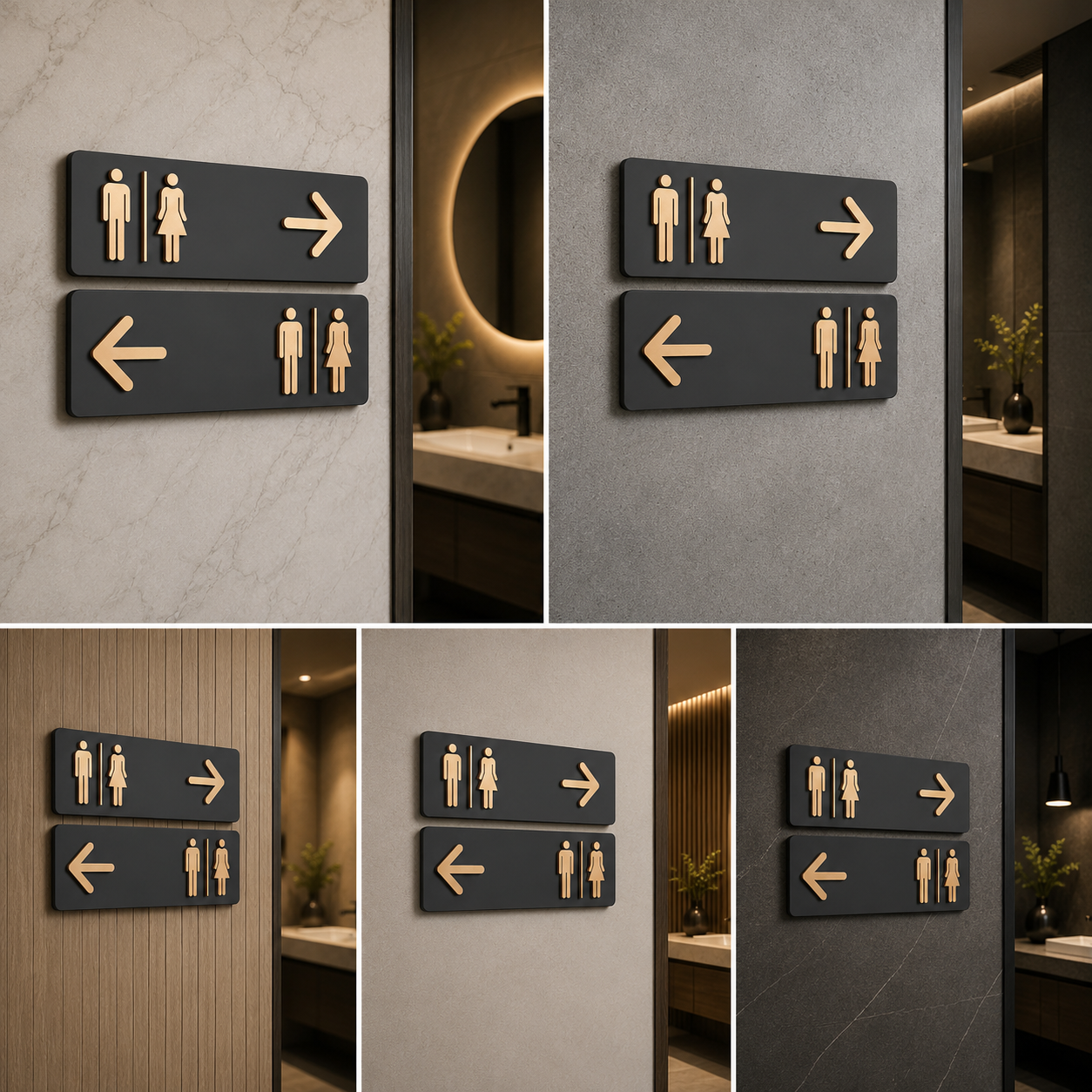 Directional Restroom Sign Set with Arrows | Men Women Bathroom Wayfinding Signs
