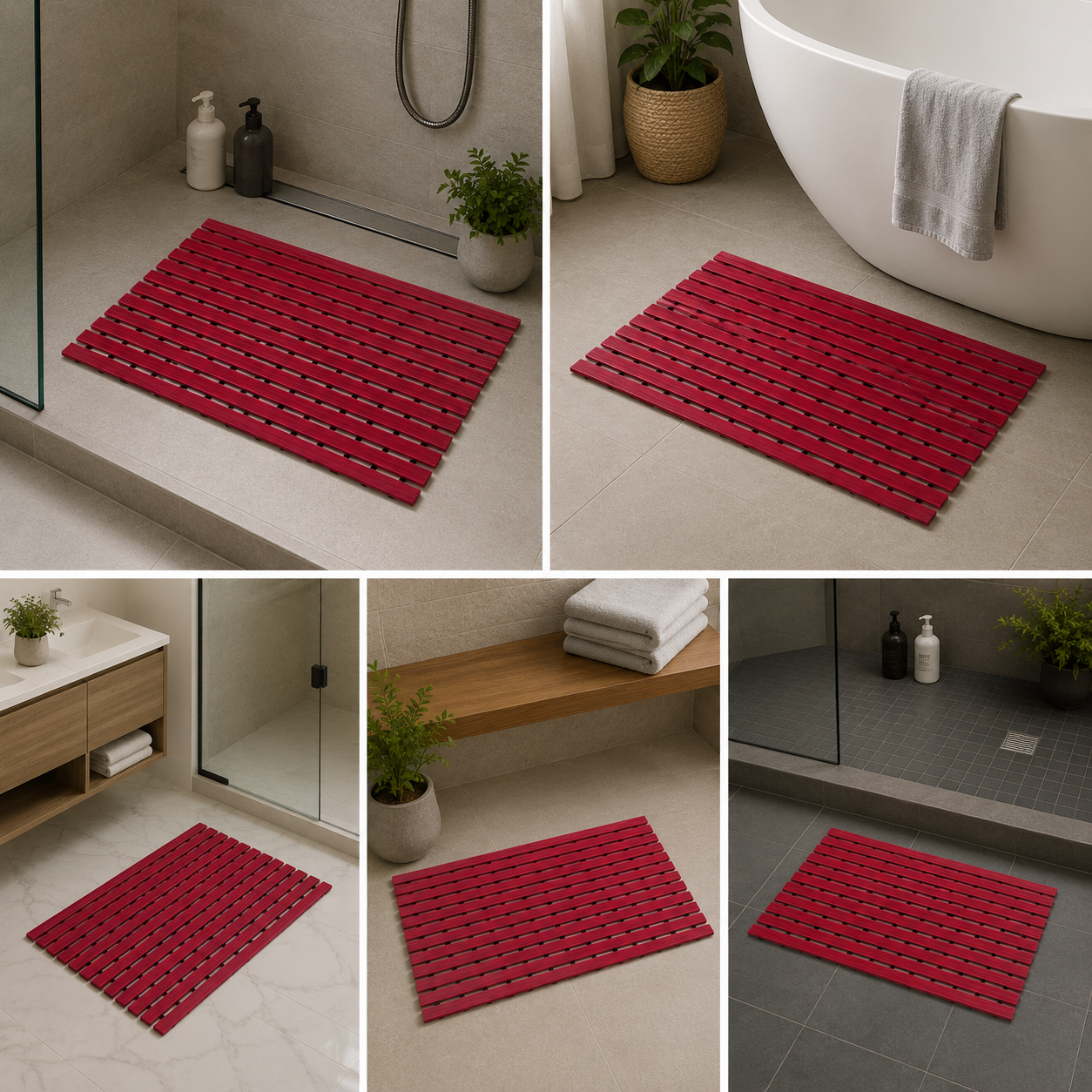 Non-Slip Shower Mat for Bathrooms, Laundry Room (60 cm By 46 Cm) (Burgundy)