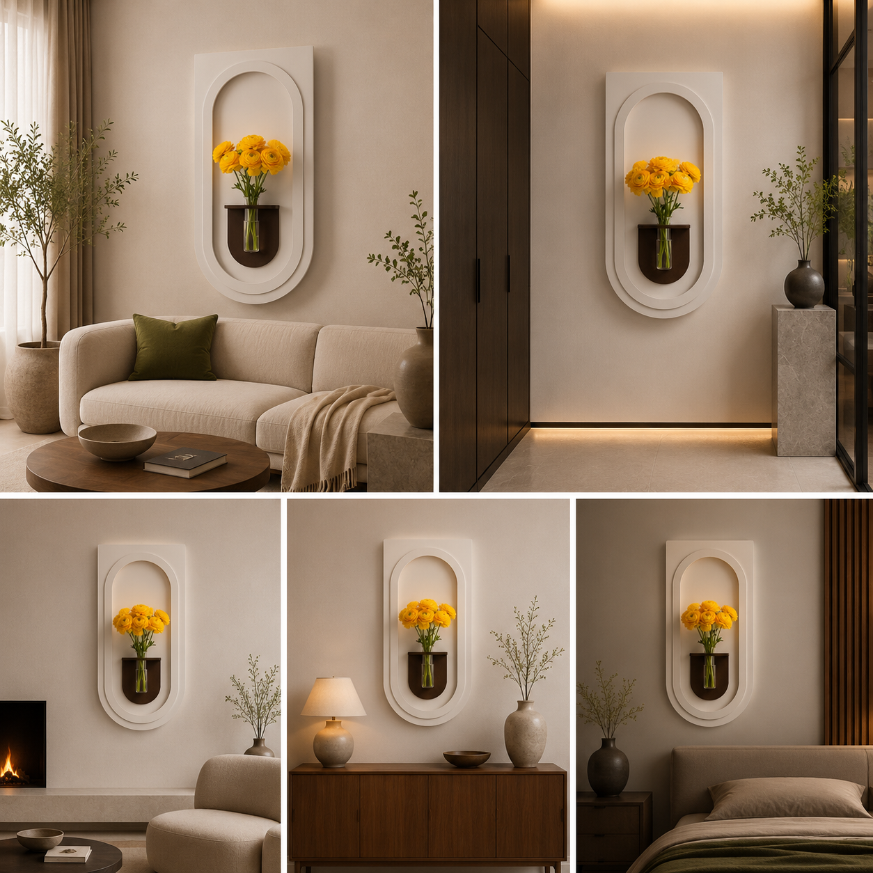 Modern Minimalist Arch Wall Vase Panel | Decorative Wall Mounted Flower Holder with Glass Tube | Elegant Home Decor