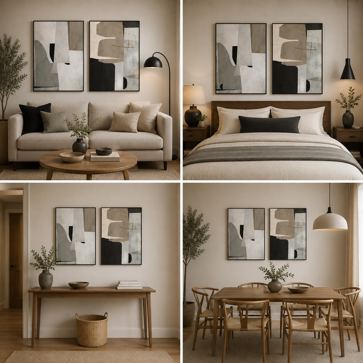 2-Piece Abstract Canvas Wall Art Set with Neutral Geometric Design for Modern Interiors