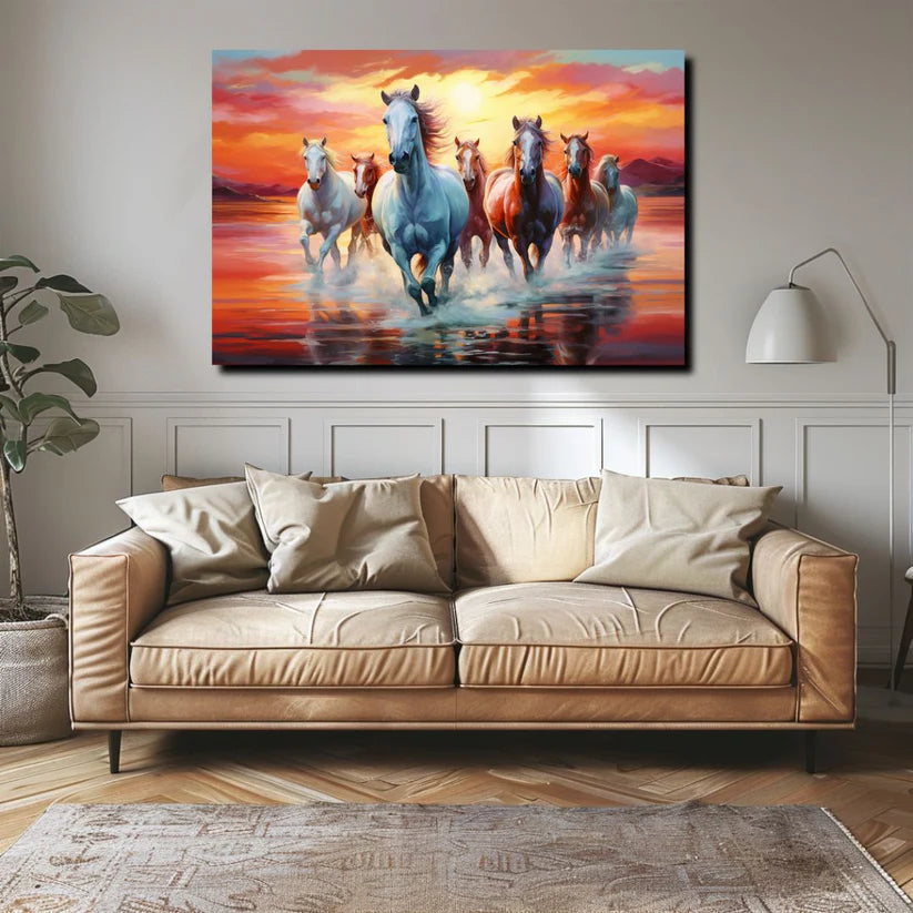 Seven Running Horses Painting | Vastu Canvas Painting