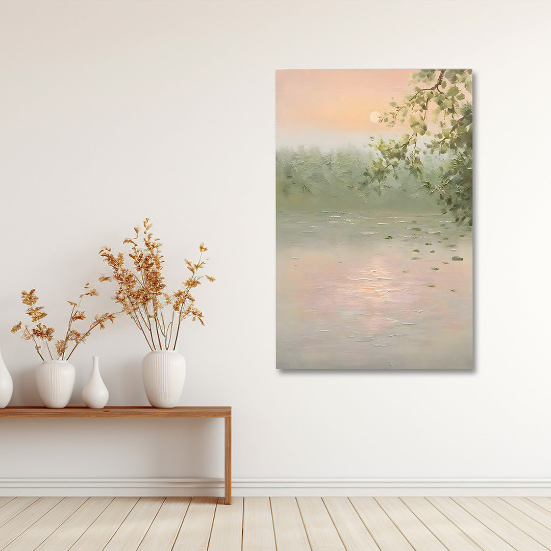 Soft Pastel Lake Landscape Wall Painting | Minimalist Nature Canvas Art | Vertical Acrylic UV Printed Wall Decor for Living Room Bedroom