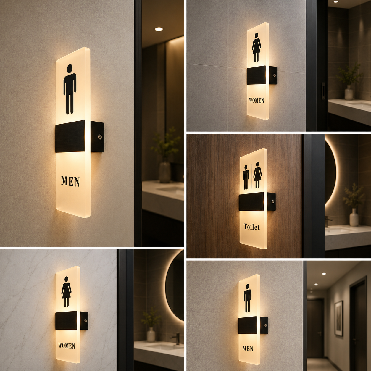 Illuminated Restroom Wall Sign | LED Men Women Toilet Direction Light