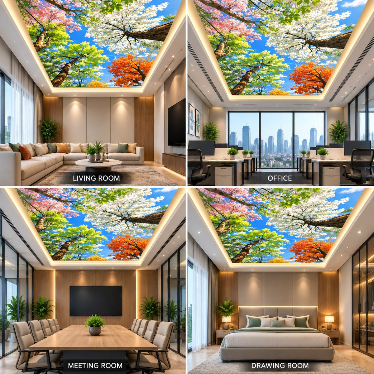 Four Season Tree Sky Ceiling Panel for Modern Living Room False Ceiling Interior Decor
