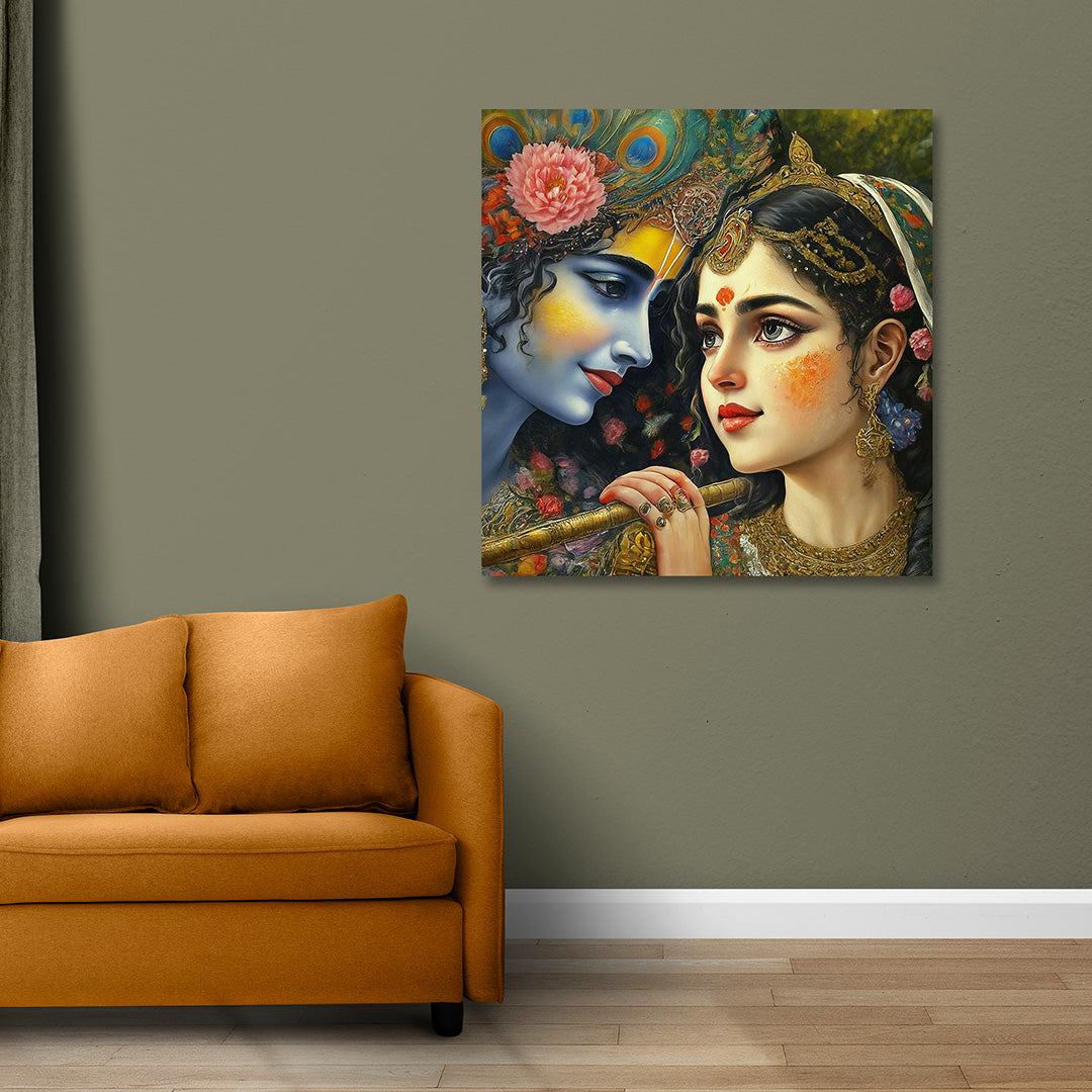 Radha Krishna Close-Up Canvas Painting Frame Wall Decor for Living Room Romantic Spiritual Artwork