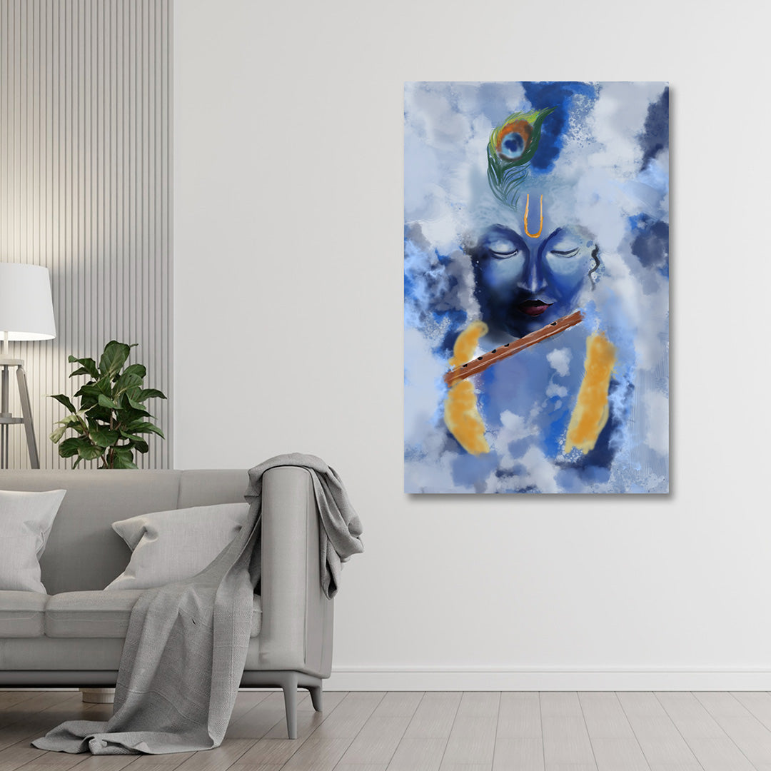 Modern Lord Krishna Abstract Canvas Painting Frame Wall Decor for Living Room Spiritual Artwork