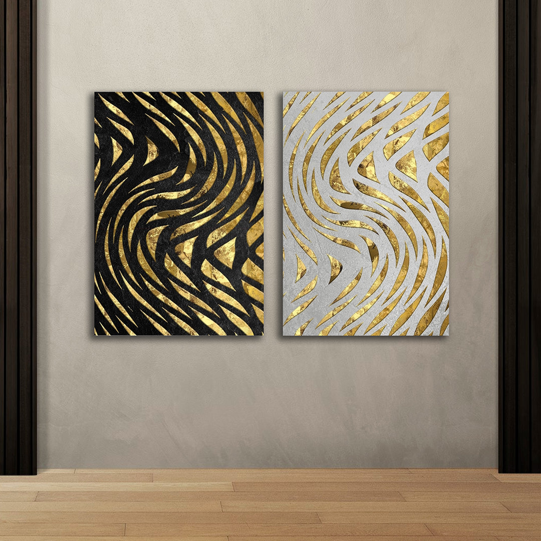 Abstract Gold Pattern Canvas Painting Wall Art Set – Large Size Frame for Living Room (18 x 24 Inches Each Part)