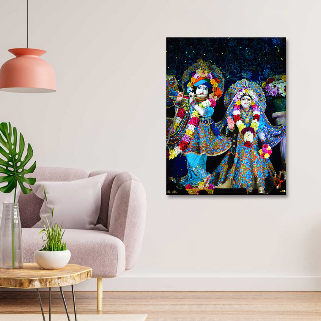 Radha Krishna Idol Style Canvas Painting Frame Wall Decor for Living Room Spiritual Temple Artwork