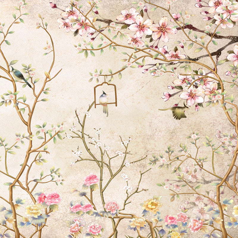 Premium Chirping Birds on Floral Art Wallpaper Self Adhesive for Living Room