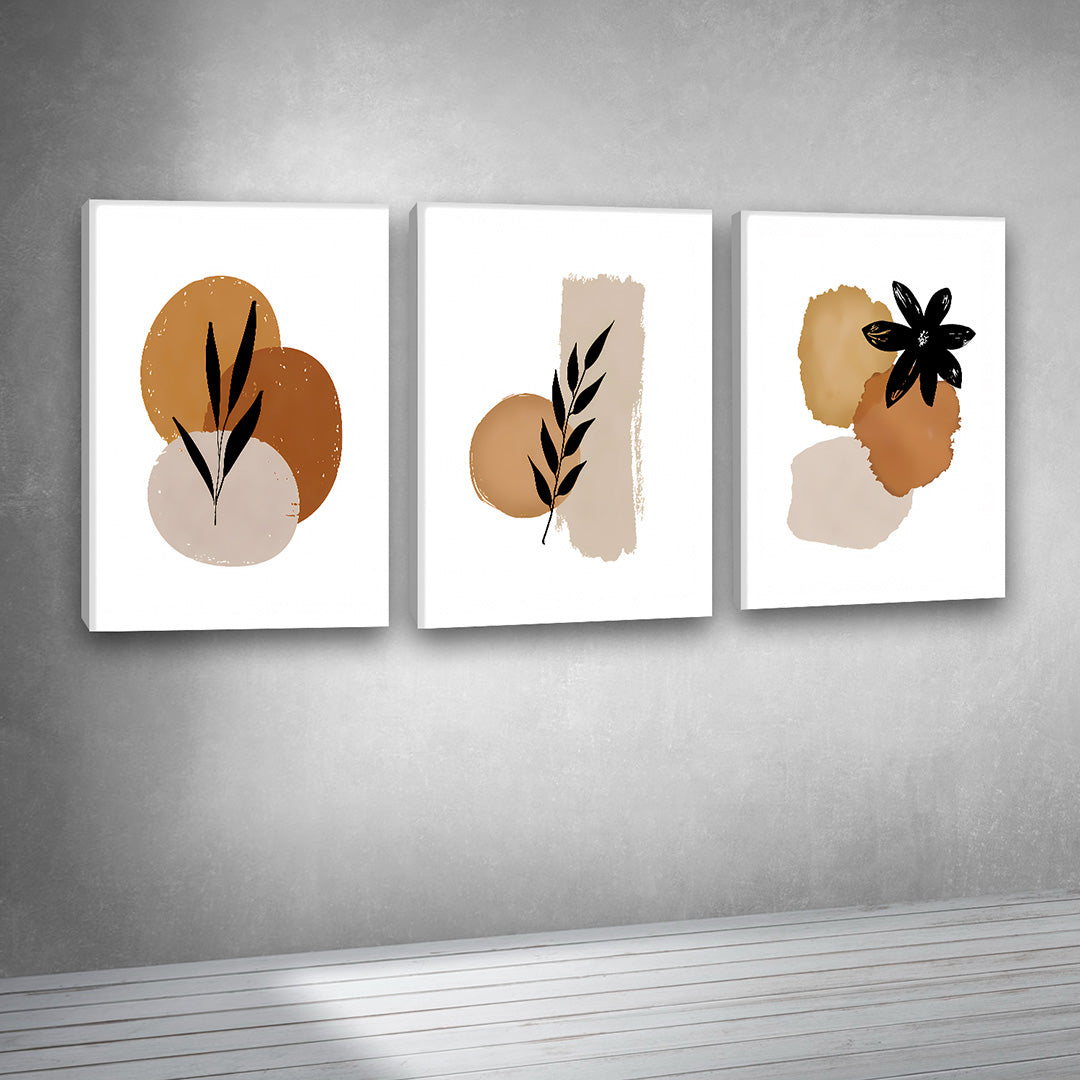 Abstract Minimalist Botanical Wall Art Set of 3 Panels | Neutral Leaf Canvas Painting | Acrylic UV Printed Wall Decor for Living Room Bedroom (18 x 24 Inches Each Part)