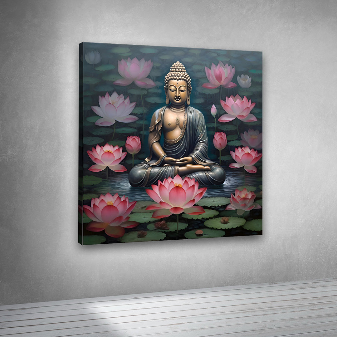 Buddha Lotus Canvas Wall Painting for Peaceful Luxury Home Decor