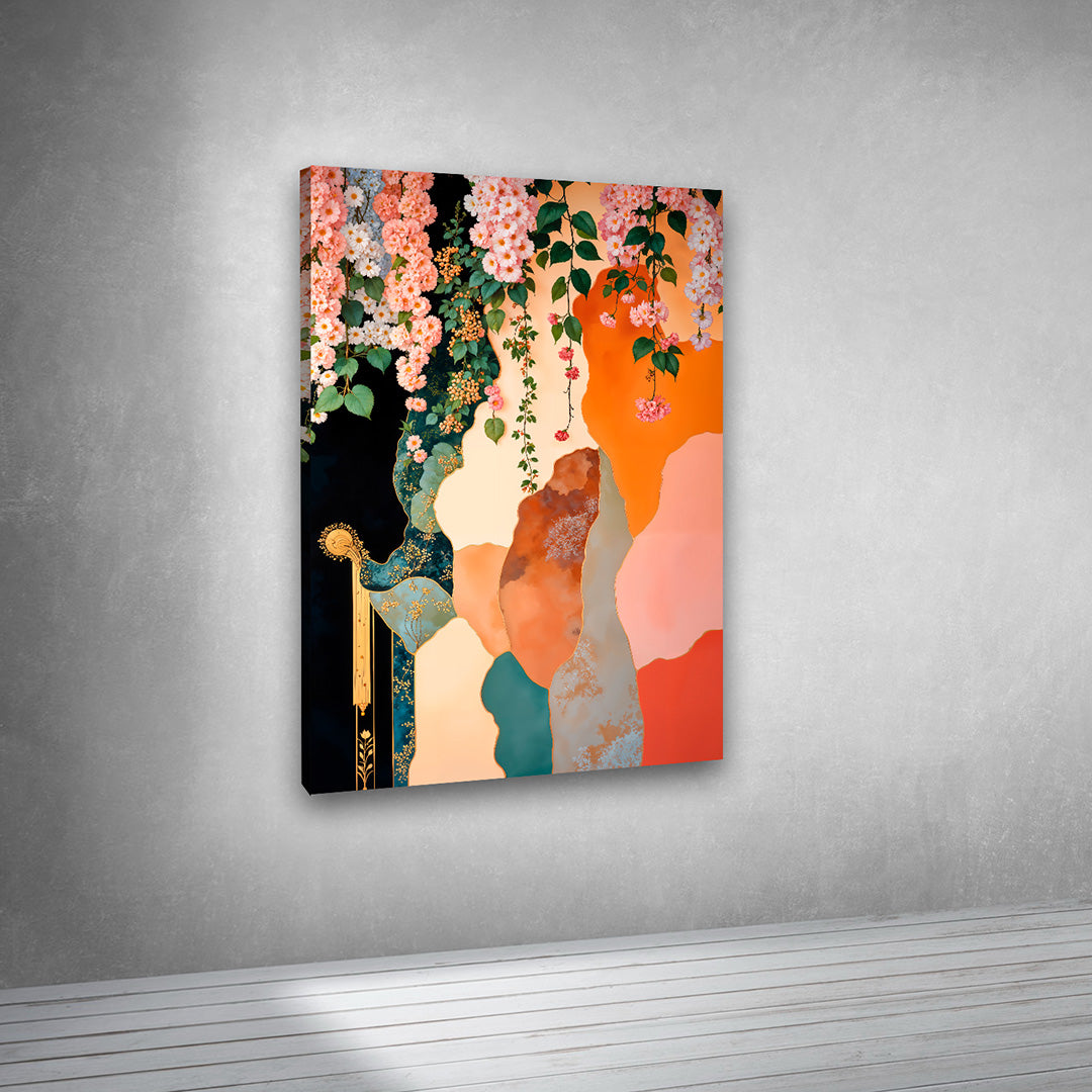 Modern Abstract Floral Canvas Wall Painting | Luxury Botanical Art with Gold Accents | Premium Designer Wall Decor