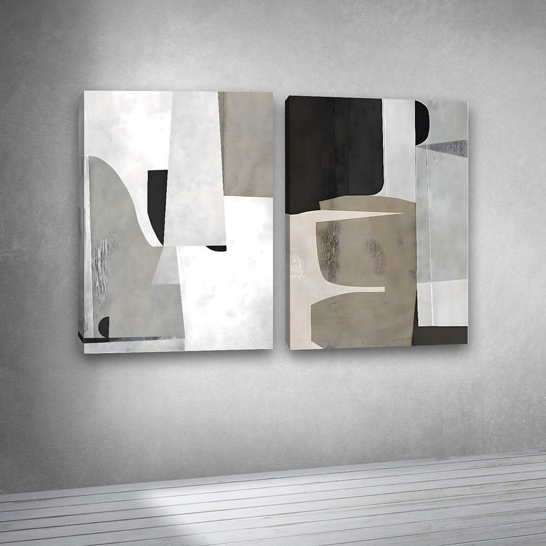 Abstract Geometric Wall Art Set of 2 Panels | Modern Neutral Canvas Painting | Acrylic UV Printed Wall Decor for Living Room Bedroom (18 x 24 Inches Each Part)
