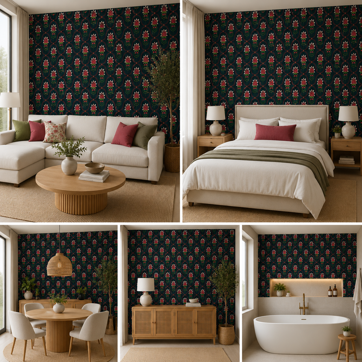 Artistic Floral Wallpaper Self Adhesive for Living Room
