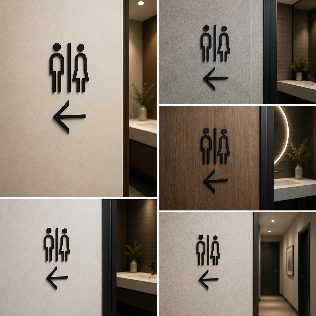 Minimalist Restroom Arrow Sign | Modern Wall Mounted Toilet Direction Marker
