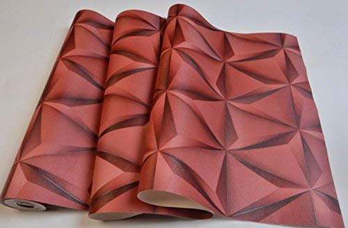 Wall Paper for Wall Decor, Non Adhesive Wallpaper for Walls Living Room, Bedroom (53 x 1000 cm, Roll 57sqft, Red Cubes 3D Design)