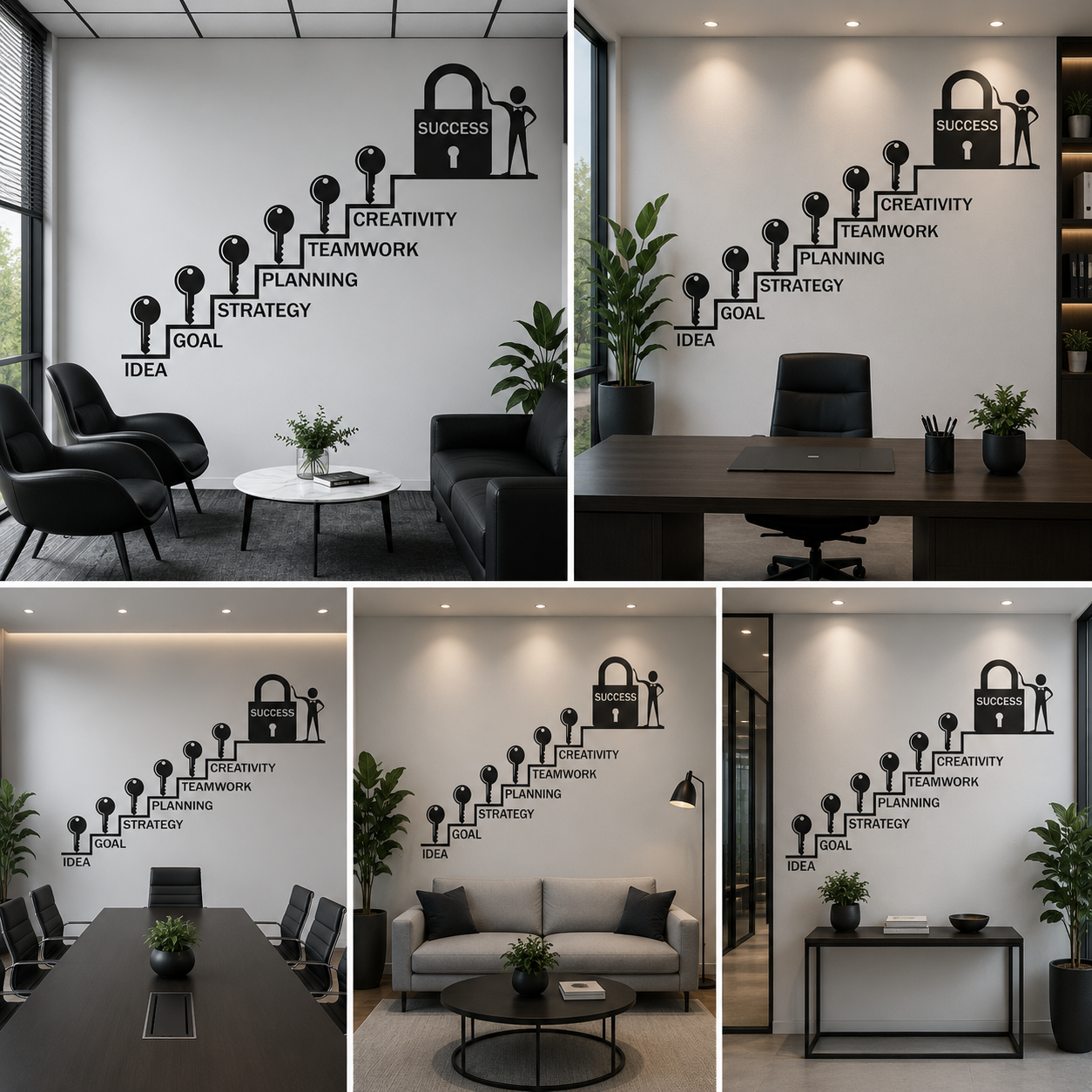 Success Ladder Motivational Wall Decor | Business Growth Process Wall Art | Office Strategy to Success Wall Sign
