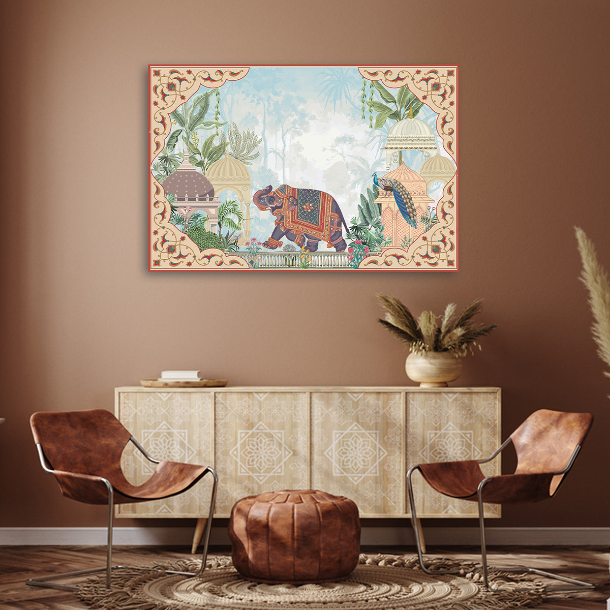 Royal Elephant Pichwai Style Canvas Wall Painting | Traditional Indian Palace Artwork | Premium Ethnic Wall Decor