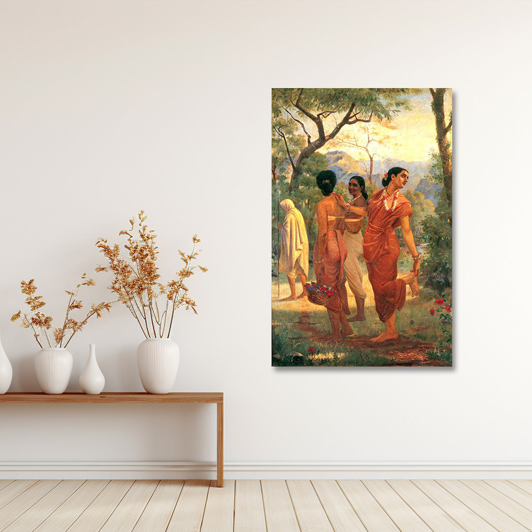 Ethnic Indian Village Women Canvas Painting Frame Wall Decor for Living Room