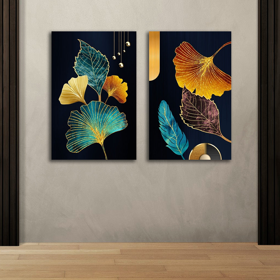 Abstract Gold Leaf Canvas Painting Wall Art – Large Size Frame (18 x 24 Inches Each Part)