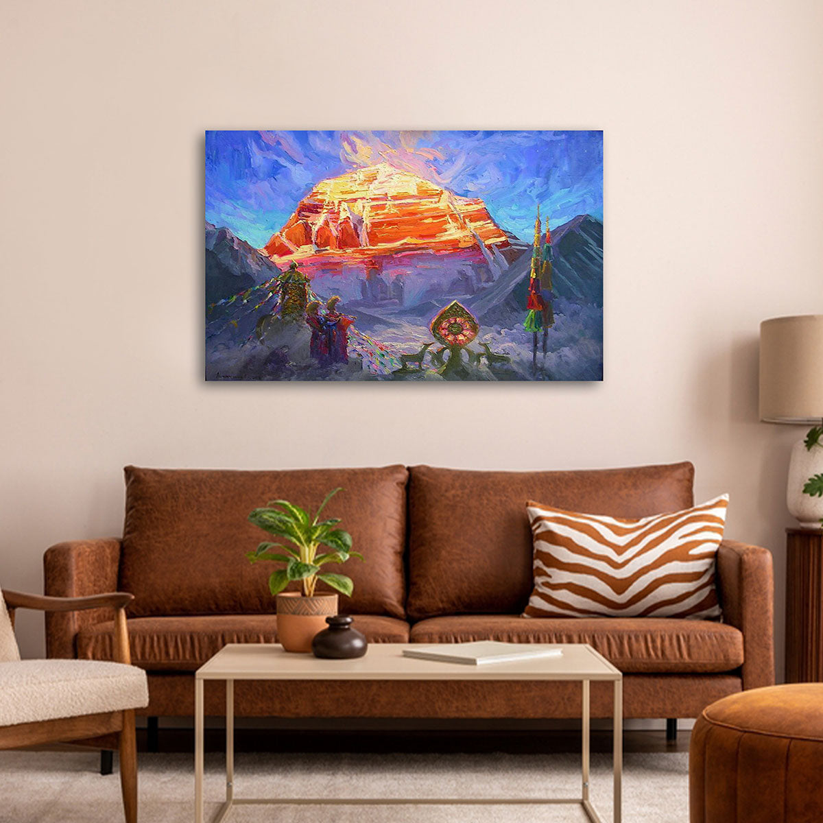 Mount Kailash Spiritual Landscape Canvas Painting – Himalayan Sacred Mountain Wall Art Canvas Painting Frame for Living Room