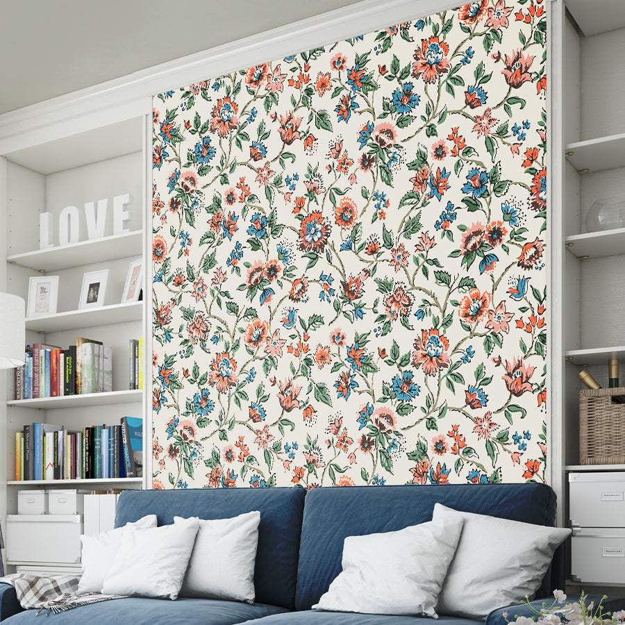 Floral Artful Wallpaper for Living Room