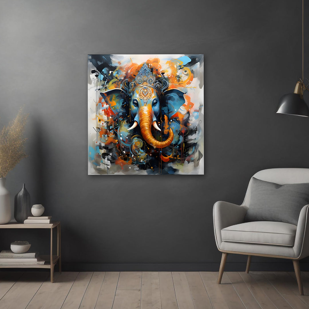 Modern Abstract Lord Ganesha Wall Painting | Artistic Spiritual Canvas Art for Home Decor