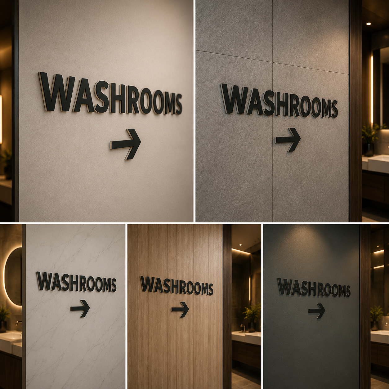 Modern Washrooms Direction Sign | Minimalist Wall Mounted Wayfinding Letter Sign
