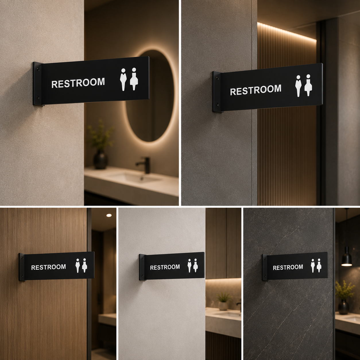 Projecting Restroom Sign | Double Sided Hanging Washroom Signage | Modern Wall Mounted Restroom Marker