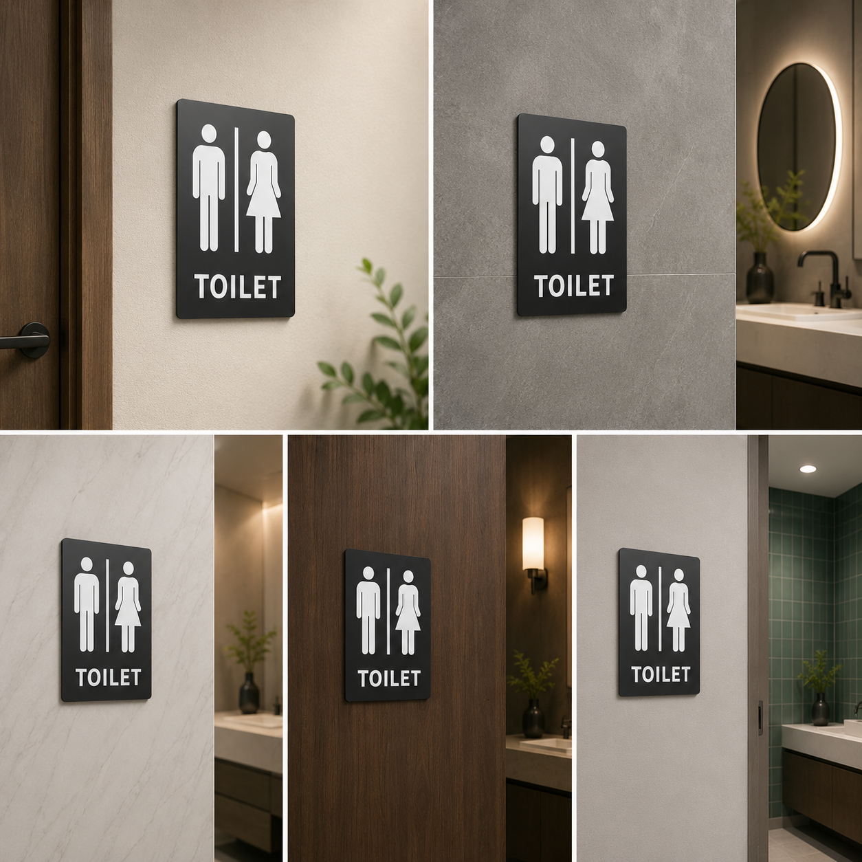 Modern Grey Toilet Sign Board | Male Female Washroom Signage for Offices, Hotels & Commercial Spaces