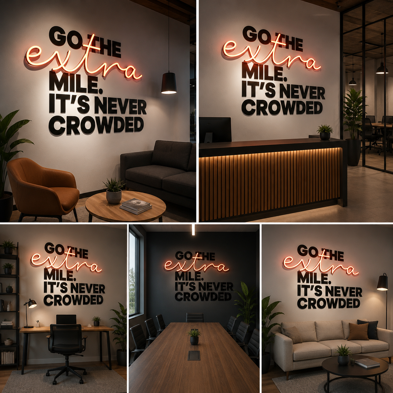 Motivational Neon Acrylic Wall Sign Go The Extra Mile – 3D Typography LED Wall Decor for Office, Gym & Workspace Interiors