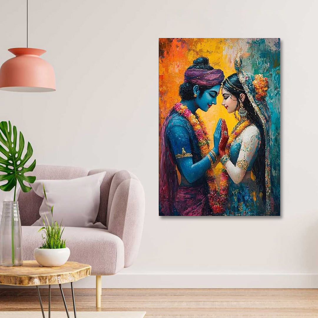 Radha Krishna Modern Canvas Wall Painting for Luxury Spiritual Home Decor