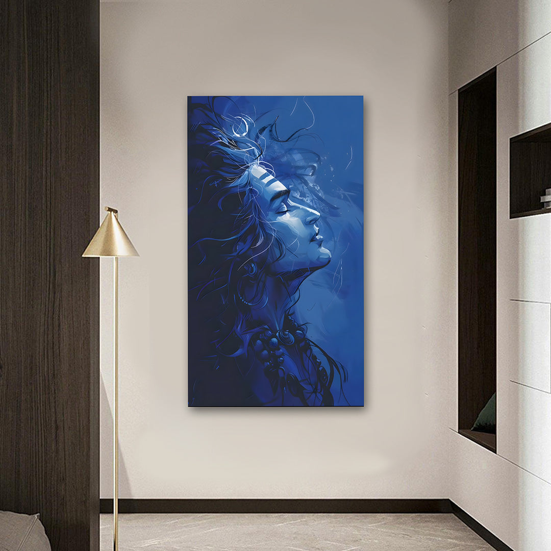 Blue Shiva Abstract Wall Painting | Modern Spiritual Canvas Art for Living Room & Home Decor