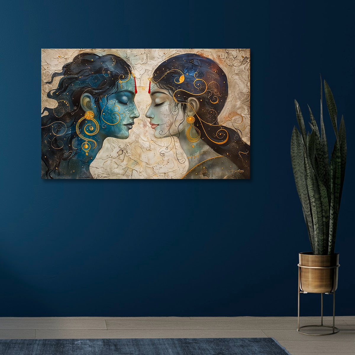 Radha Krishna Abstract Face Canvas Painting Frame Modern Artistic Wall Decor for Living Room Spiritual Artwork
