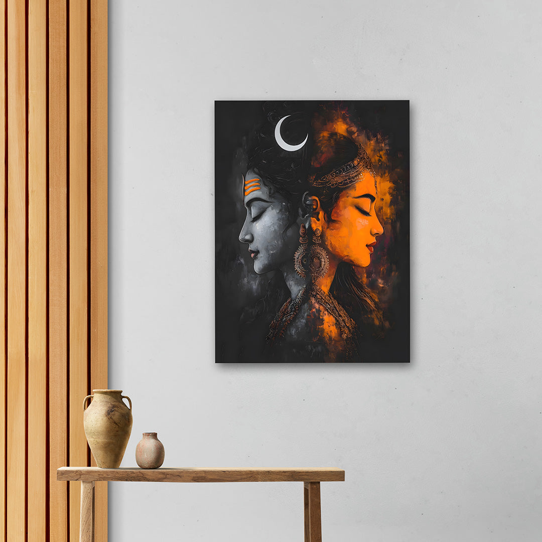 Shiv Parvati Abstract Wall Painting | Modern Spiritual Canvas Art for Living Room & Home Decor