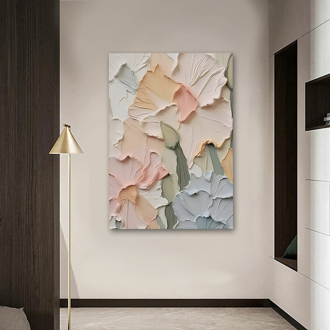 Pastel Floral Abstract Wall Painting | Modern Textured Canvas Art for Living Room & Home Decor