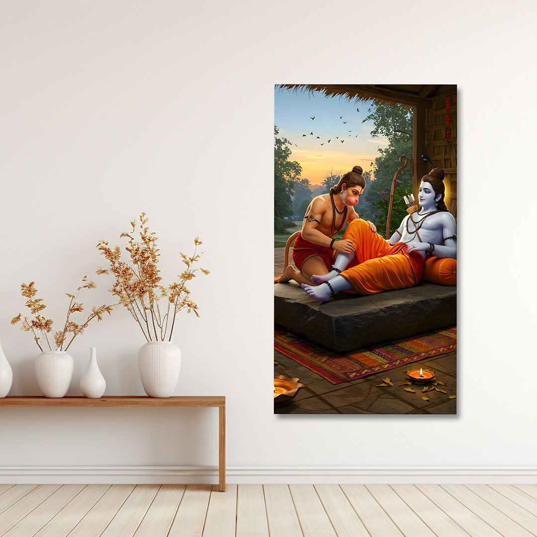 Lord Ram and Hanuman Devotion Canvas Painting Frame Spiritual Wall Decor for Living Room