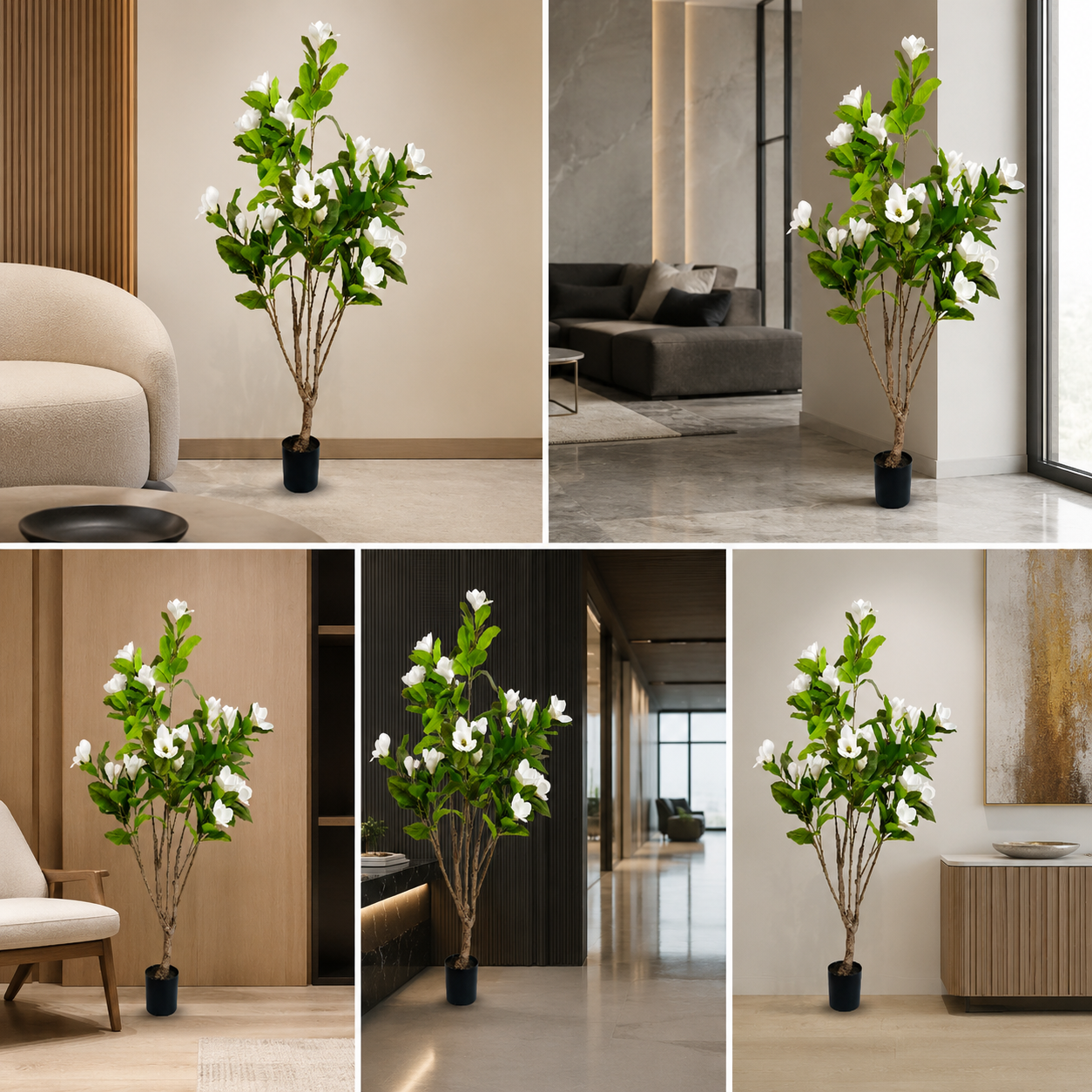 Real Touch Artificial Magnolia Tree Green Leaf 5 Ft with Decorative Pot for Luxury Interiors