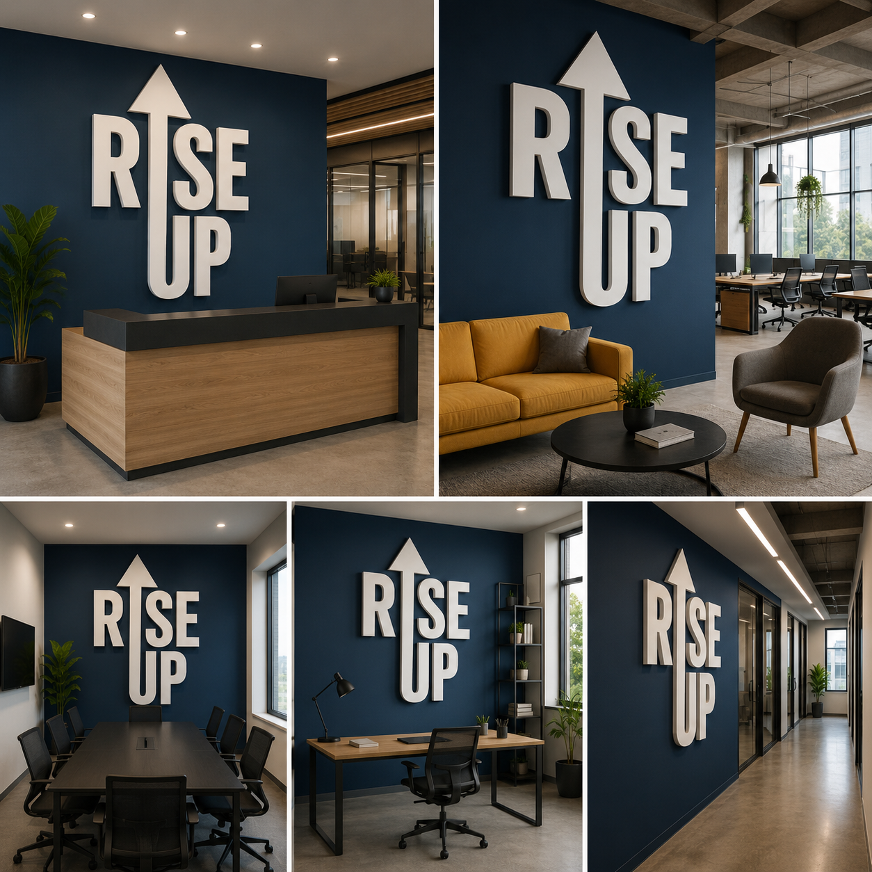 Rise Up Acrylic Wall Sign – 3D Motivational Wall Decor with Arrow Design for Office, Startup & Workspace Branding