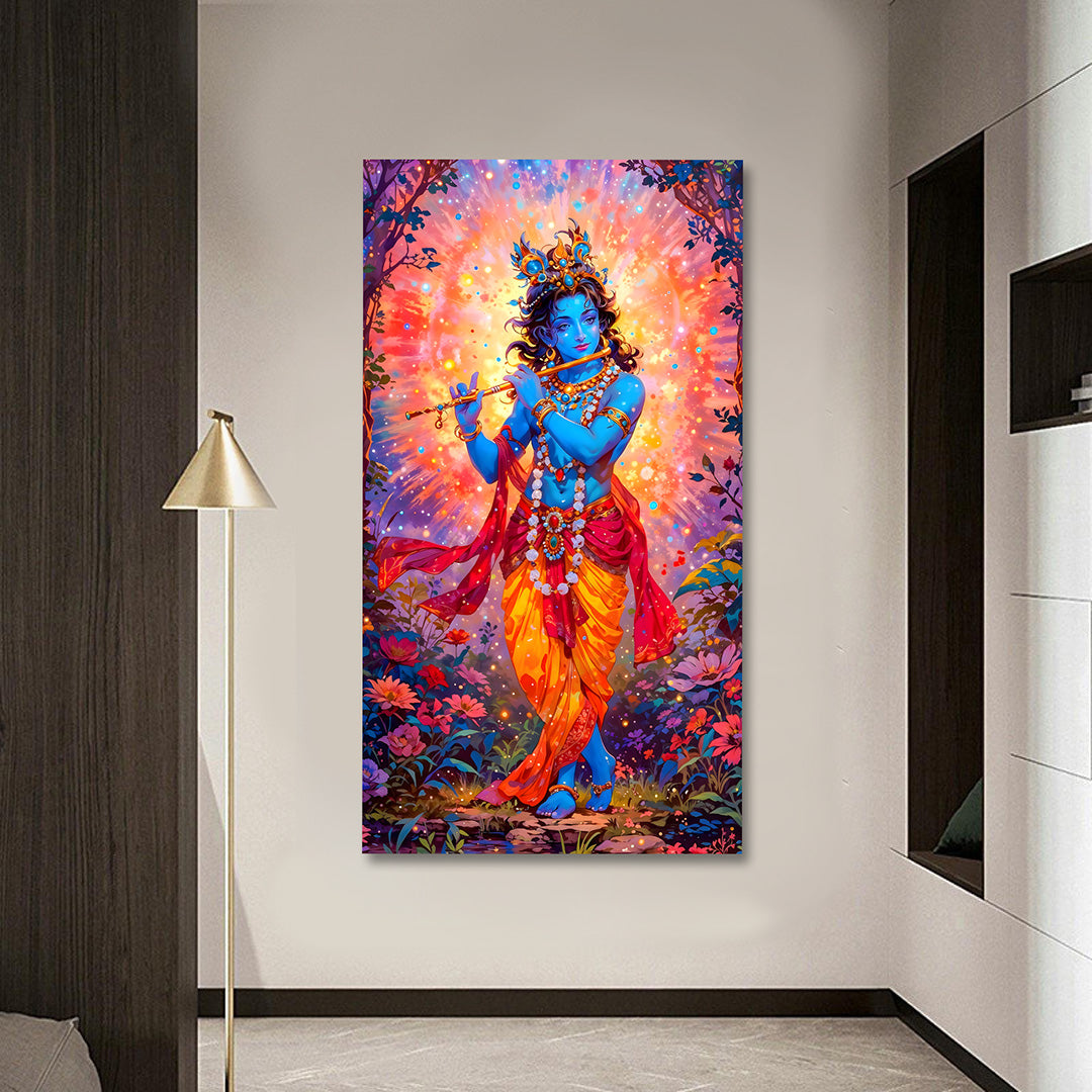 Lord Krishna Vibrant Canvas Painting Frame Colorful Spiritual Wall Decor for Living Room