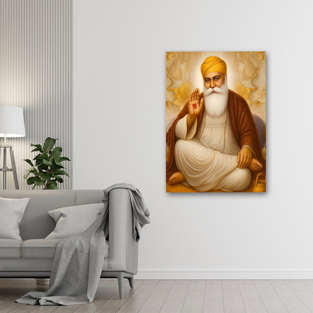 Guru Nanak Dev Ji Canvas Painting – Spiritual Sikh Wall Art Canvas Painting Frame for Living Room & Home Decor